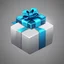 Placeholder: Please create me an Icon looking like a present with blue on the outside. Make the top of the Present the main point of view without any background. The top of the present is all you see, no background