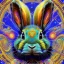 Placeholder: girl rabbit with blue aye, aboriginal, dot painting, indiginous, dot, mud, dream-time, abstract, dots, natural pigment, extremely sharp detail, finely tuned detail, ultra high definition, 8 k, unreal engine 5, ultra sharp focus, art germ and Paul Lewin and Kehinde Wiley