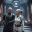 Placeholder: a bold and heroic bald male Corellian pilot in black and metallic grey First Order special forces gear meets a female Jedi Master in ancient, mystical temple, hyperdetailed, dynamic lighting, hyperdetailed background, 8k resolution, volumetric lighting, light skin, fully symmetric details