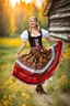 Placeholder: fullbody oktoberfest lady, outdoor, vladimir mukhin folk dancer in countryside