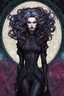 Placeholder: full color full body illustration of a surreal, ethereal, futuristic female vampire time traveler, with highly detailed hair and facial features in the style of Sveta Dorosheva and Travis Charest, detailed and sharply defined line work and bold inking, rich, dark natural color palette, 4k, on an ornate abstract background