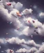 Placeholder: Ultra realistic speed clouds sky scene, wide angle view, strong men falling down with many Childs background, circus clothing style, feather color clothing, free jumping flying, many trinkets, hair monster, many jelly beans, balls, color smoke, smile, happy, extreme, wind, clouds sea, 20,000 feet altitude, stratosphere, soft color, highly detailed, unreal engine 5, ray tracing, RTX, lumen lighting, ultra detail, volumetric lighting, 3d, finely drawn, high definition, high resolution.