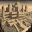 Placeholder: art by "Escher", painting, landscape , Feigned The Palace Beyond Good and Evil, at Dawn, Illustration, Hopeless, 70s Science Fiction, Provia, overly complex style