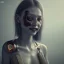 Placeholder: a cute smiling girl with her mother, red tattoo in the face, steam punk, scary, horror, realistic, made in octane, cinematic, movie, CGI, ultra-realistic, extremely detailed octane rendering, 8K, VRAY Super Real ar 2:3, dof photorealistic futuristic 50mm lens hard lighting dark gray tintype photograph, realistic lighting, sephia colors