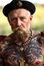 Placeholder: Ukrainian Cossack with tattoos on the whole body. Vyshyvanka tattoos.