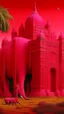 Placeholder: A magenta magical Arabian elephant palace painted by designed in ancient Egyptian hieroglyphics painted by Caspar David Friedrich