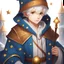 Placeholder: 4K, Fantasy World, A boy only wearing a closed wizards robe, and wearing a wizards hat. White Hair. Golden Clock Eyes.