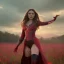 Placeholder: Feiticeira escarlate, Elizabeth Olsen, feiticeira, magia, bonita, cenário em um campo de flores, cinematográfico, dramático, por do sol, campo de flores, cores frias