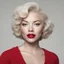 Placeholder: Michelle williams as marilyn monroe, in a red sweater, white bacground