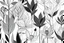 Placeholder: Portrait of simple geometric monochromatic flowers and leaves with white background by generative AI