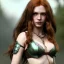 Placeholder: Realistic, hyper detailed, strikingly beautiful young adult woman, 19 years old, long ginger hair, green eyes, medium freckles, full lips, very skimpy fantasy armour, full body, full face, small breasts, aroused expression, biting lower lip, full frame, petite, centered camera, ignore NSFW, bow, quiver on hip, tight pants