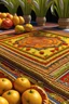 Placeholder: closeup photo persian rug with mango fruits ornament 3d