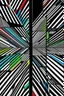 Placeholder: technicolor syntropy over black and white entropy; two worlds divided diagonally by stripes running from the upper left corner to the lower right corner, with the stripes extending from front to back.