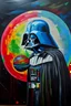 Placeholder: Multi coloured Darth Vader and Death Star oil painting