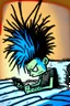 Placeholder: 2d drawing of a stickman, laying in bed, cool with punk hair, just woke up, cellphone in hand ,3d realistic in colour