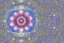 Placeholder: only one cosmic white an gold crystal flower in blue and pink cosmos