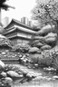 Placeholder: Tokyo garden in Spring abstract pencil black and white STYLE OF HIROKU OGAI