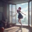 Placeholder: Anime, female student studying under window, lesson, perfect face, cool face, ultra detail, unreal engine 5, cinema4d, sun light, studio lighting --ar 1:1 --v 4