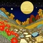 Placeholder: Colourful, peaceful, Egon Schiele, Max Ernst, Vincent Van Gogh, night sky filled with galaxies and stars, rocks, trees, flowers, one-line drawing, sharp focus, 8k, deep 3d field, intricate, ornate