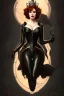 Placeholder: painting of christina hendricks as evil queen in black leather, feminie, angry, volouptous, busty, cleavage, emperious, mature, highly detailed, digital painting, artstation, concept art, smooth, sharp focus, illustration, art by gaston bussiere and alphonse mucha