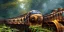 Placeholder: steampunk derelict trains stacked on top of each other in the forest, autumn, covered with vines, plants, cogs, gears; epic lighting, cinematic, brilliant, stunning, intricate, meticulously detailed, dramatic, atmospheric, maximalist, digital matte painting, mysterious, ominous, crepuscule, sharp focus, Moebius, golden hours