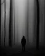 Placeholder: Sad person, greyscale, forest, cloudy, midnight