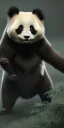 Placeholder: Demonic panda with fangs and scary in the dark scary forest Growling