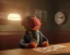 Placeholder: Room scene, muppet head with body detective man, realistic photo, concept art, retro style, smooth, unreal engine 5, god lights, ray tracing, RTX, lumen lighting, ultra detail, volumetric lighting, 3d.