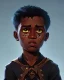 Placeholder: Portrait of a gorgeous black skinned toddler warlock boy with dark hair by Jim Kay