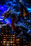 Placeholder: black dragon on top of a high rise building at night