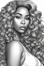 Placeholder: Create a coloring page of a beautiful curvy black female looking to the side with wavy hair. No shading, No color, clean lines