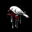 Placeholder: logo of a white canary bird, dripping big drops of blood over black background