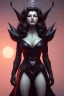 Placeholder: Rita Hayworth as evil queen in black leather, busty, cleavage, curvy, angry, stern look. character design by cory loftis, fenghua zhong, ryohei hase, ismail inceoglu and ruan jia. unreal engine 5, artistic lighting, highly detailed, photorealistic, fantasy