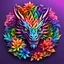 Placeholder: logo design, complex, trippy, bunchy, 3d lighting, 3d, dragon, realistic head, cool rainbow colors, floral, flowers, cut out, modern, symmetrical, center, abstract