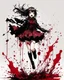 Placeholder: Petit girl goth, jump pose, fullbody, smile, behind blood guts splashes rising from the ground, illustration by <Yoji Shinkawa>, darkred tones,