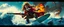 Placeholder: movie poster, pirate shotgun Amadeus Mozart playing with his wig, looking hot and crazy on a surfboard on a big wave, burning ship, and pissed of sharks