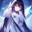 Placeholder: Clear focus,High resolution, Black long straight hair, Long bangs, and purple eyes, wearing a Angel outfit, Angel woman, hands in a praying pose, eyes closed