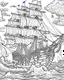 Placeholder: Create an exhilarating coloring page inspired by the Pirates of the Caribbean movie, featuring a majestic pirate ship sailing through rough seas. Challenge young artists to add their creative touch to billowing sails, the iconic Jolly Roger flag, and crashing waves. This black-and-white coloring adventure invites kids to embark on an exciting journey as they bring this thrilling pirate ship scene to life on paper.