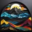 Placeholder: Completely dark black canvas, intricate paper art colorful Swiss mountain landscape, beautiful and strong precisely crafted sun, three-dimensional rendering with depth and texture.