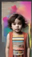 Placeholder: A child in Photomontage, layered colorful art,