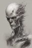 Placeholder: A creature half human half machine Busch painting style thine line draw