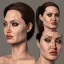 Placeholder: centered, Realist, head and shoulders portrait, angelina jolie face, golden dress athena god