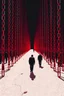 Placeholder: "A conceptual black-and- dark Red digital illustration of a massive chains prisons walking in the same direction, heads down, symbolizing conformity. The atmosphere feels lifeless and repetitive, emphasizing the ordinary mindset of the majority."