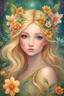 Placeholder: In a mystical fairy tale world, a radiant fairy girl with glowing golden hair and flowers adorning her head explores the enchanted forest. Masterpiece, best quality, colorful, vibrant colors, fairy tale, whimsical, children's illustration, Anime, watercolor, oil painting, by Jeremiah Ketner, high detailed, high quality, 4k