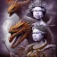 Placeholder: epic photo of queen elizabeth riding a dragon by tim burton