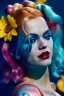 Placeholder: Eva Herzigova as Harley Quinn underwater with yellow flowers for hair, closed eyes, rtx, reflection, 8k, glow, winning photography, caustics