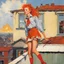 Placeholder: [art by Norman Rockwell] we find Pippi Longstocking in her late twenties, standing tall and confident on the rooftop of her eccentric, yet charming, apartment building. The wind sweeps through Pippi Longstocking's long, fiery hair, blowing it behind her like a vibrant flame. She has the same mischievous sparkle in her eyes, but there's a depth and wisdom that only age can bring. Dressed in a unique ensemble that combines playful quirkiness with a touch of sophistication, Pippi Longstocking exud