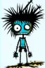 Placeholder: 2d drawing of a stickman, cool with punk hair, x eyes like in hangman, dead on stomach ,3d realistic in colour