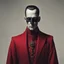 Placeholder: a sinister figure wearing a red suit and a priest's collar with no face and dirty slicked back hair