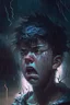 Placeholder: A distressed young lad is weeping and howling in utter agony as torrents of rain pour down and thunder resounds with electric intensity amidst an ominously stormy night, Distressed, Dark, Highly detailed, thunderous, ominous, stormy, Sharp focus, Emotional, art by loish and ross tran and sam yang, trending on artstation hq.